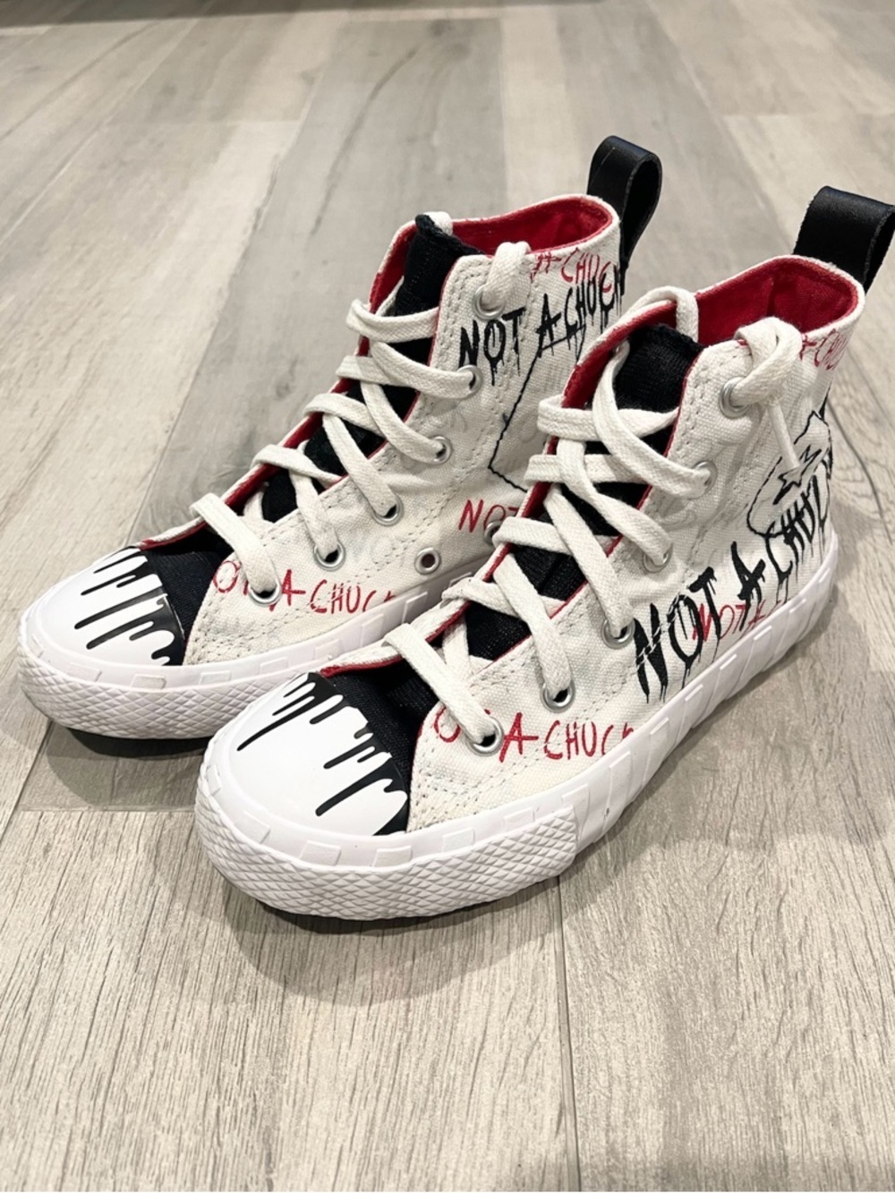 Graphic High-Top Sneakers “Not A Shoe” Street Style Canvas Shoes Black/White/Red